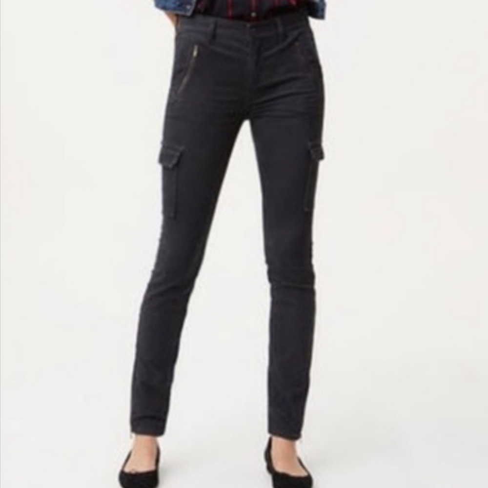 Loft Marisa Skinny Gray Moto Cargo Pant Jeans XS